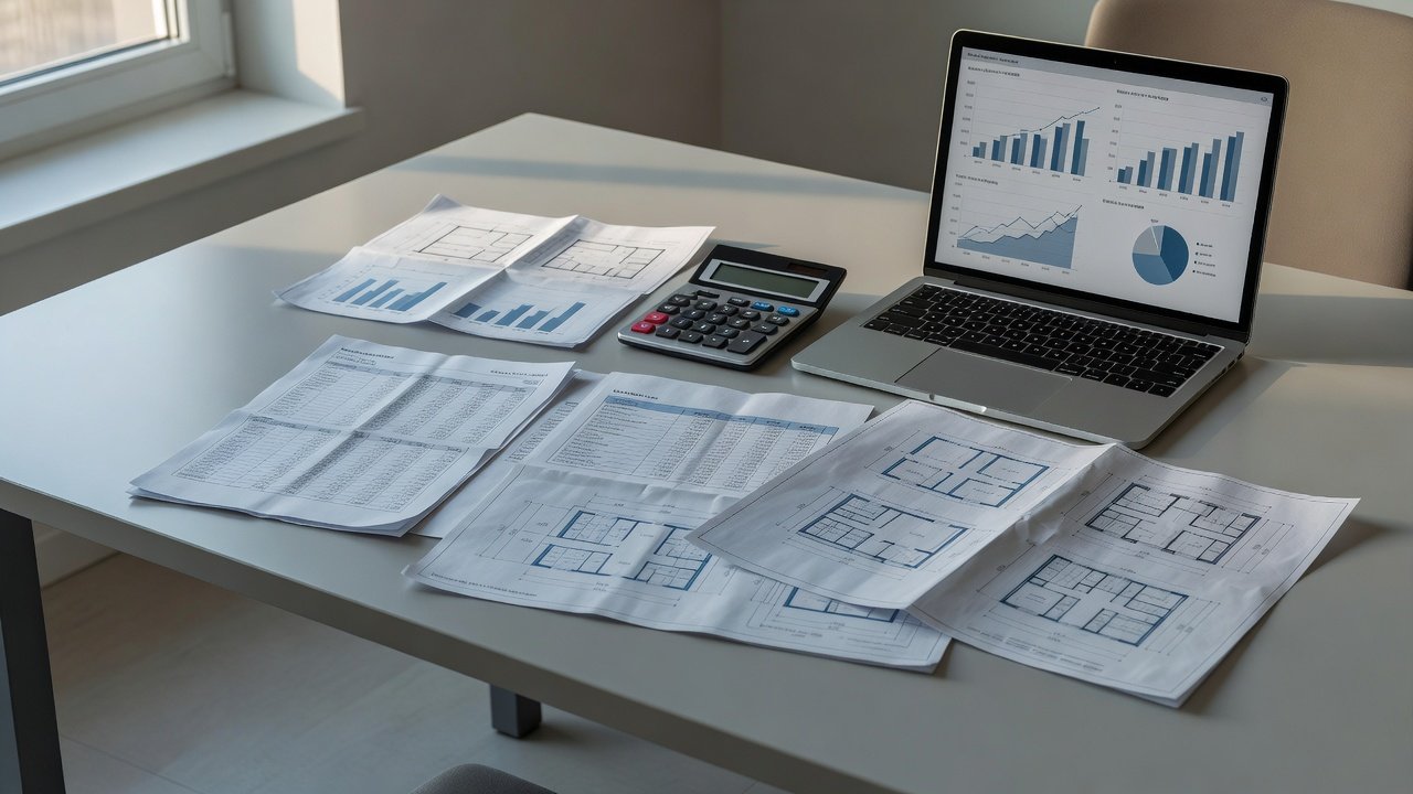 Budget planning spreadsheet and infrastructure diagrams on a desk in an IT operations office
