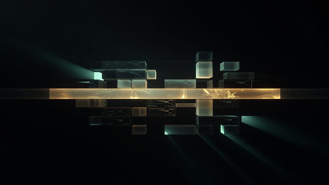 Layered translucent data blocks locked behind a glowing timeline, symbolizing write-once retention on object storage